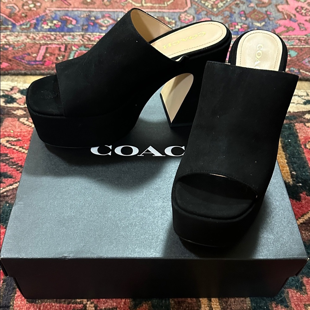 NIB Coach Black Open-Toe Platform Mules US 9 women’s